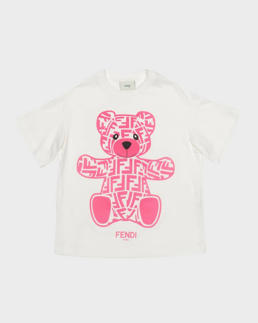 Fendi Girl s Embossed Monogram Bear T Shirt Size 8 14