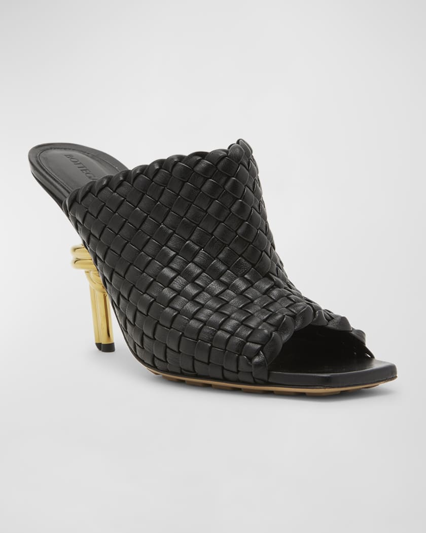 90mm Mini Weave Nappa Leather Knot Mule Sandals 