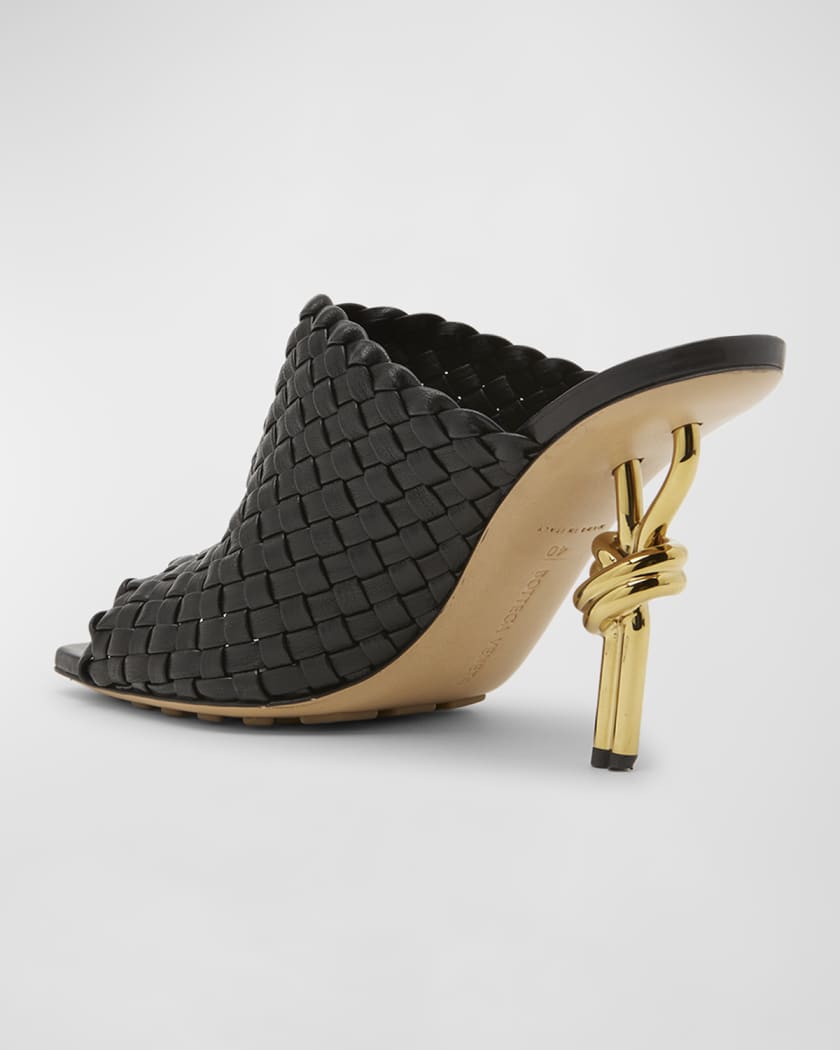 90mm Mini Weave Nappa Leather Knot Mule Sandals 