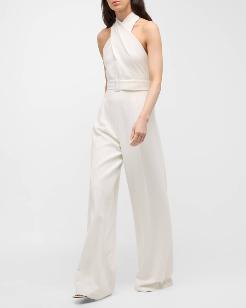 Cross Front Halter Wide Leg Jumpsuit White