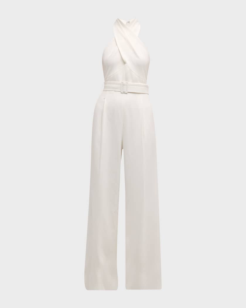 White Halter Neck Wide Leg Jumpsuit