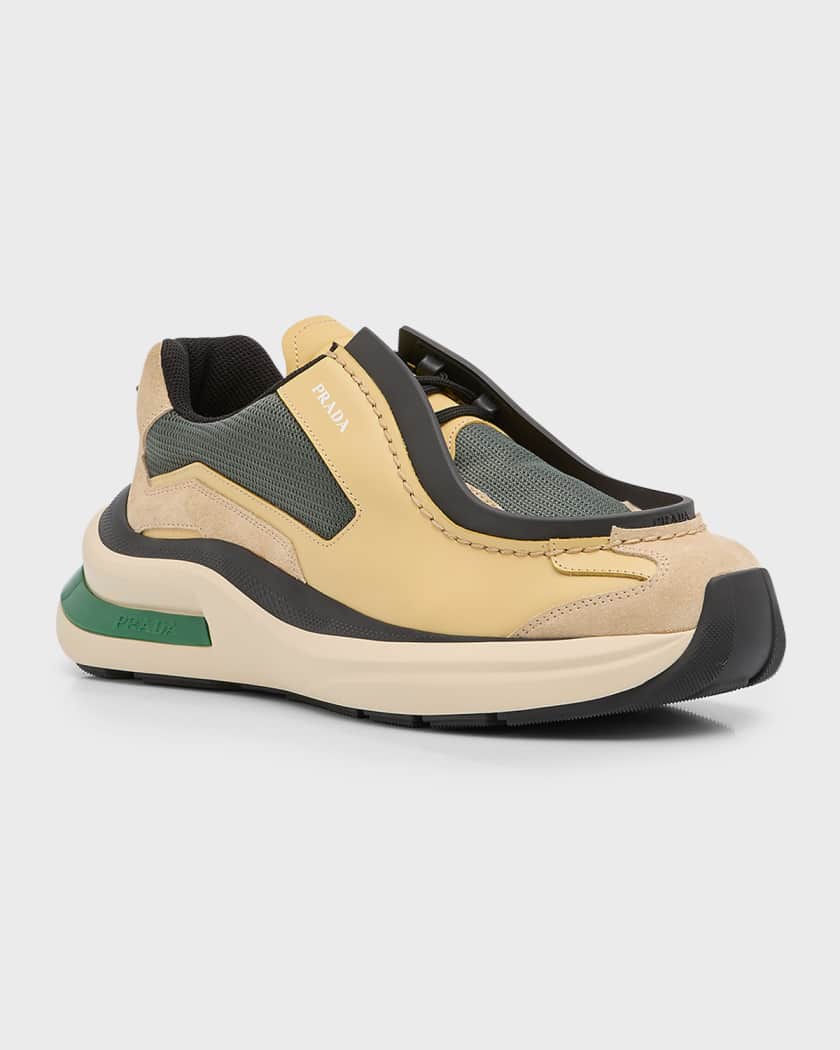 Prada Men s SYSTEME Suede and Mesh Sneakers Neiman Marcus