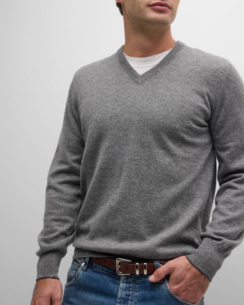 Brunello Cucinelli Men's Cashmere V-Neck Sweater | Neiman Marcus