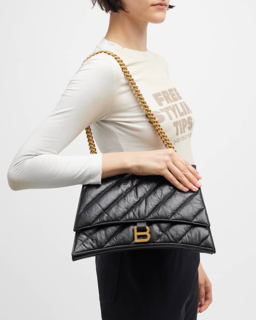 Women's Crush Medium Chain Bag Crocodile Embossed in Black