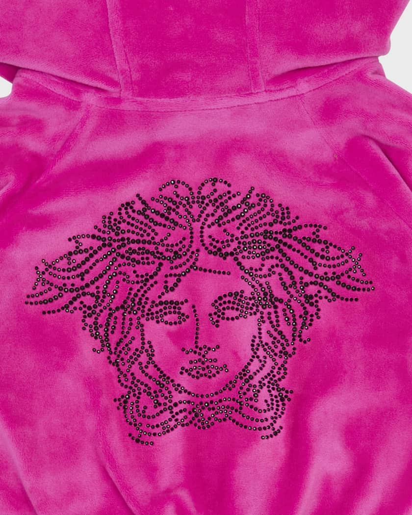 Versace Kids logo-embellished zip-up velvet hoodie - Pink