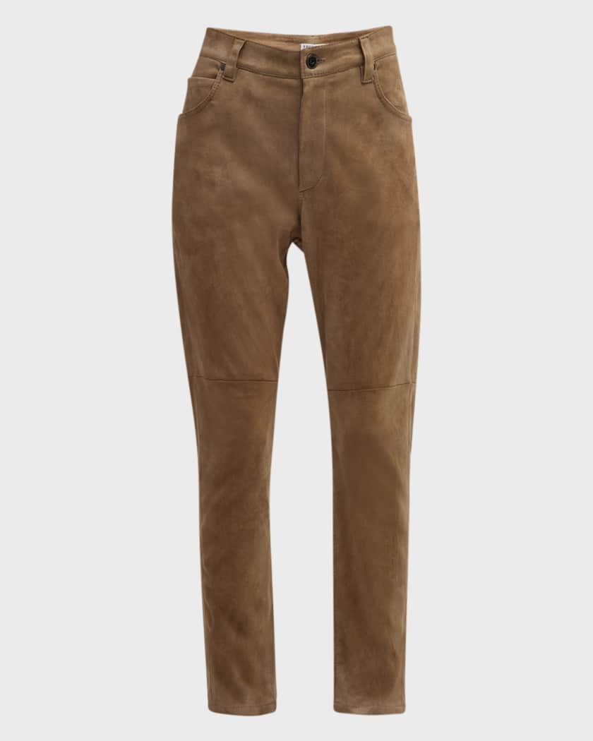 Wide-leg suede pants in brown - Brunello Cucinelli