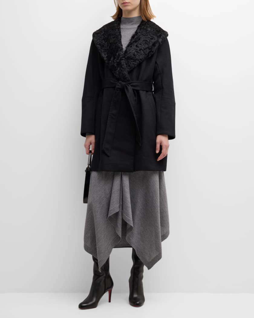 Sofia Cashmere Cashmere Belted Wrap Coat with Curly Shearling