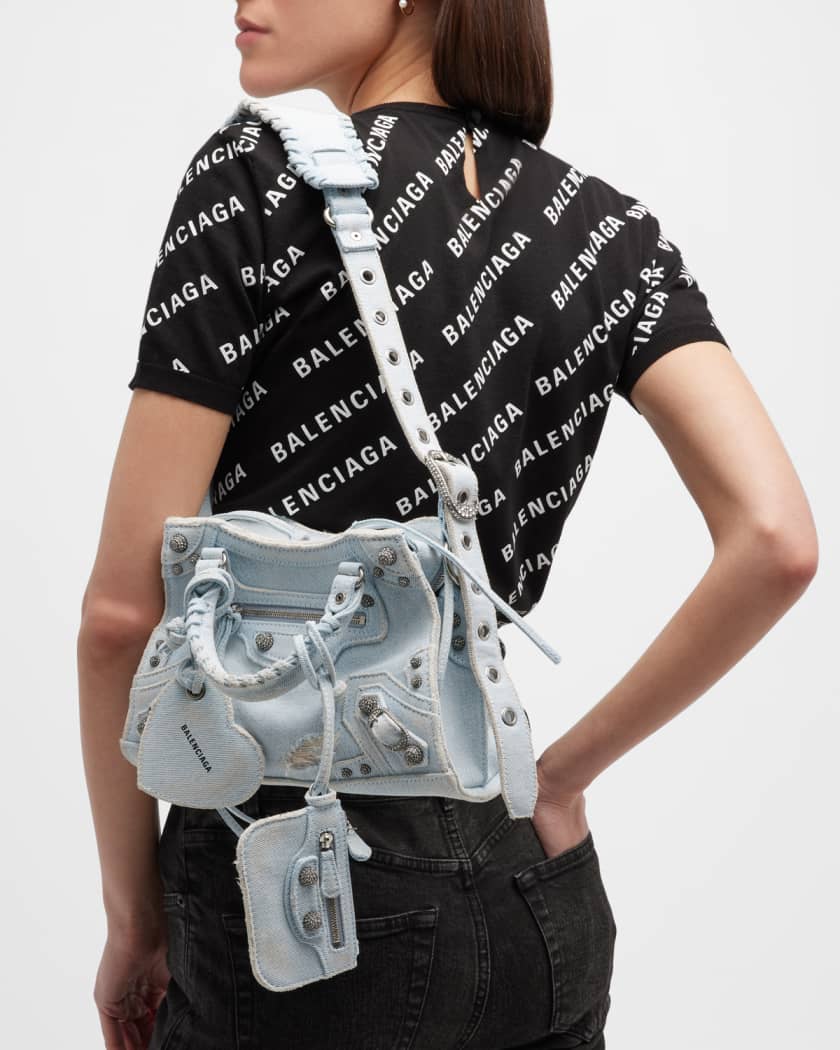 Balenciaga Neo Cagole XS Handbag In Denim With Rhinestones | Neiman Marcus