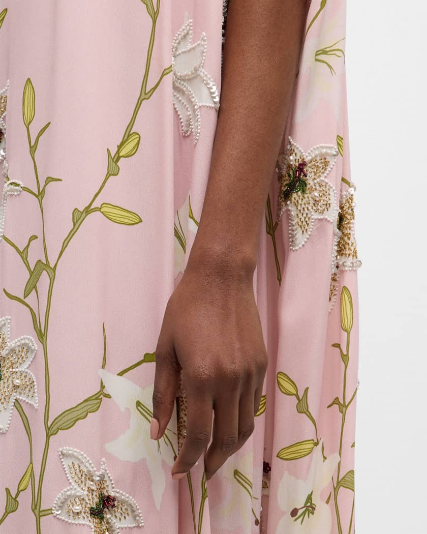 BERNADETTE Eleonore Floral Embroidered Cape Maxi Dress | Neiman Marcus