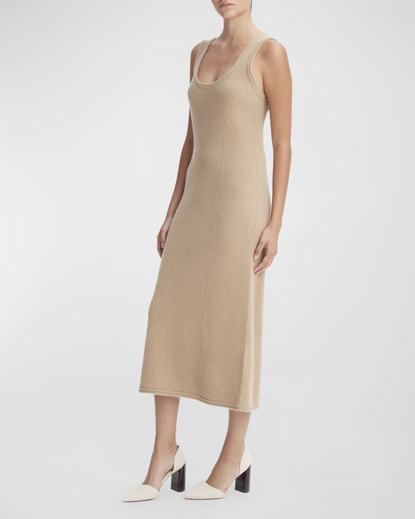 Raw Edge Sleeveless Wool Rib Knit Midi Dress