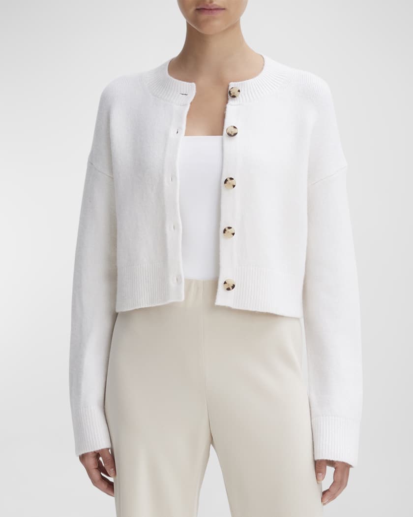 Vince Cropped Stretch Wool Button Cardigan | Neiman Marcus