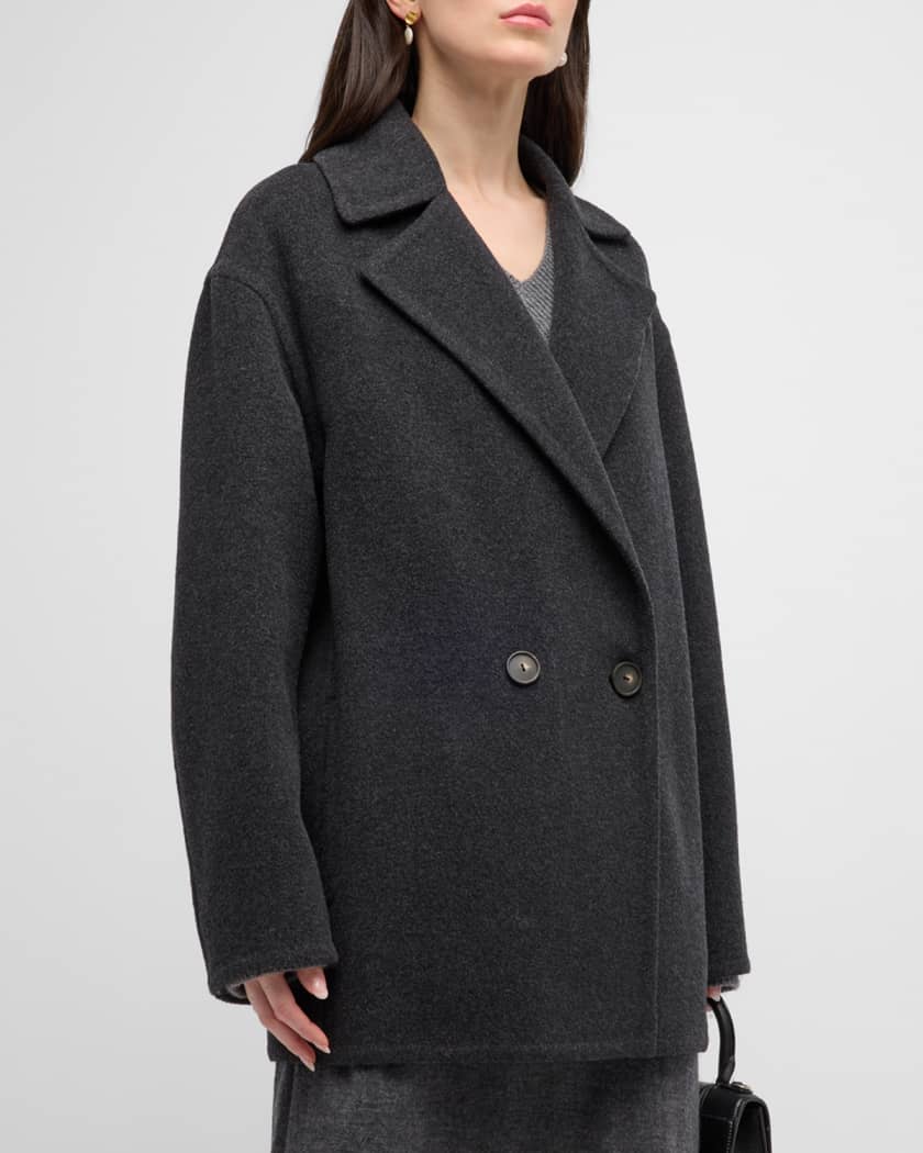 Two-toned fine wool double-breasted coat