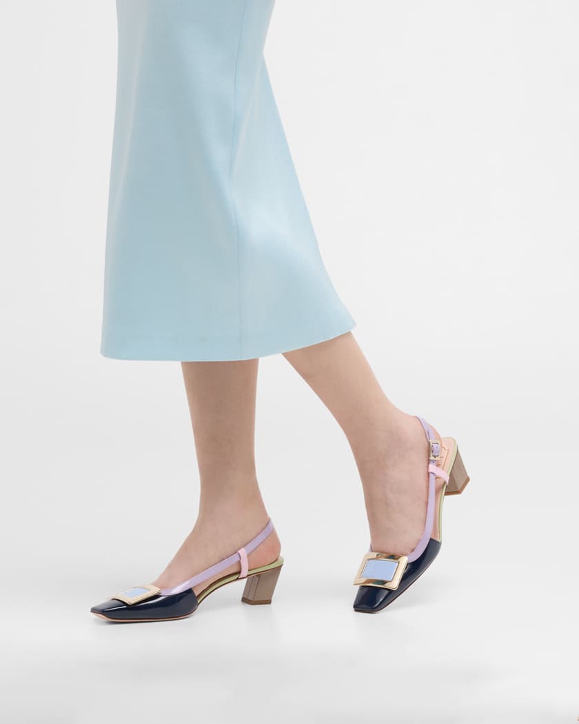 Belle Vivier Buckle Colorblock Patent Leather Slingback Pumps