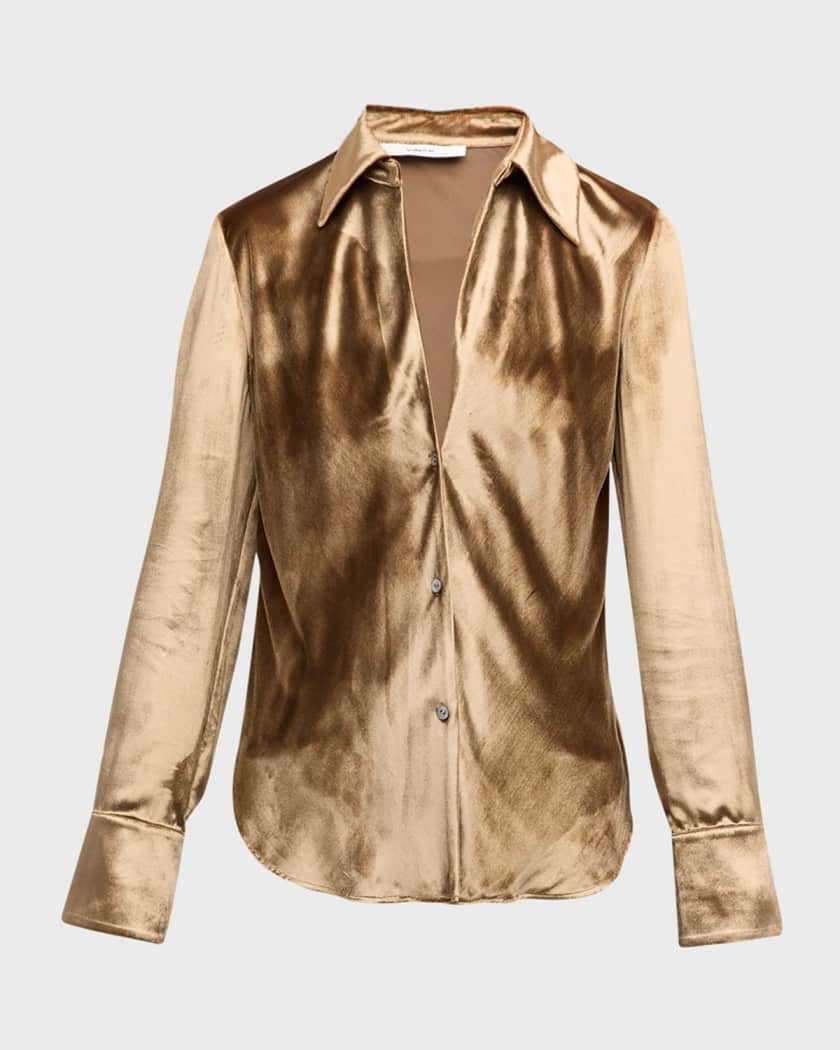 Vince Bias-Cut Long-Sleeve Silk-Blend Shirt | Neiman Marcus