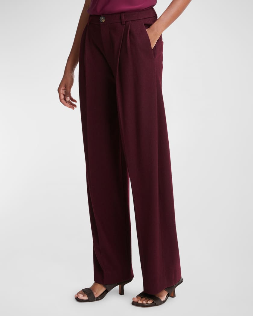 Wool Pleated Front Straight Leg Pants