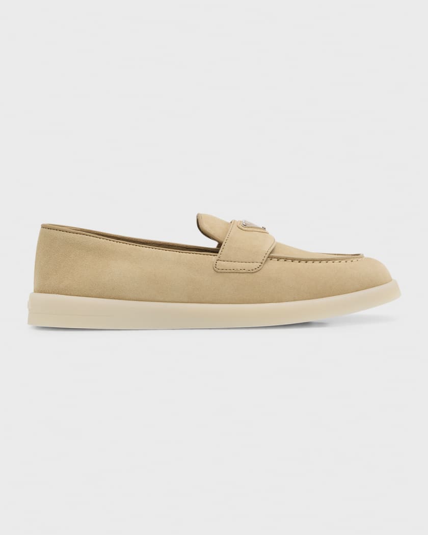 Prada triangle-logo open-back suede loafers - Blue