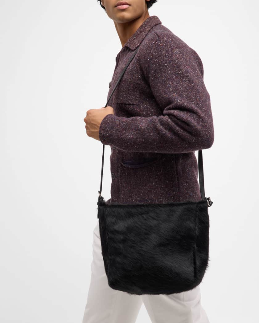 Dries Van Noten Men s Leather Trimmed Calf Hair Crossbody Bag