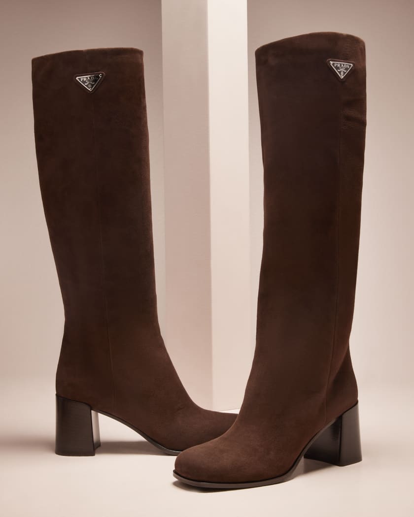 Suede Block Heel Knee Boots