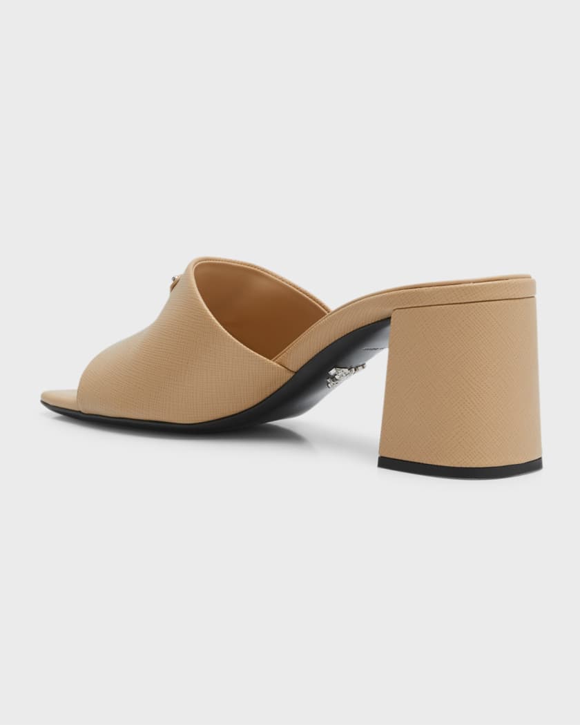 Prada 65mm Saffiano Leather Block-Heel Mule Sandals