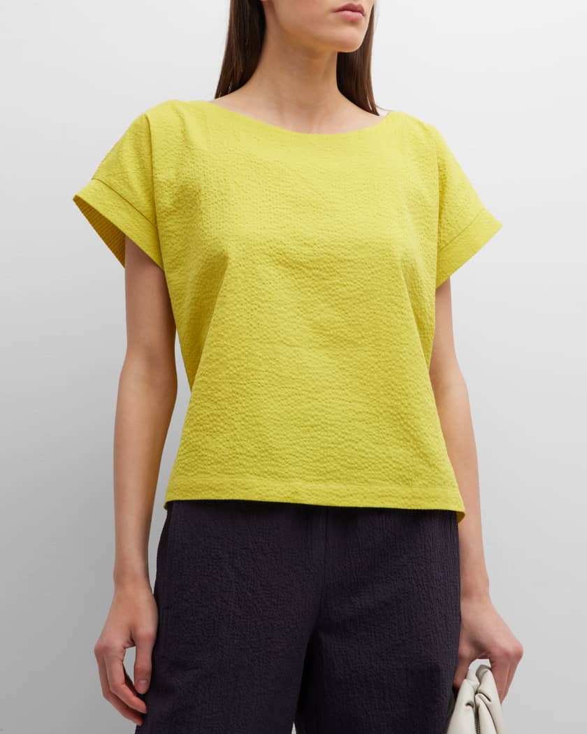 Striped Short Sleeve Puckered Top
