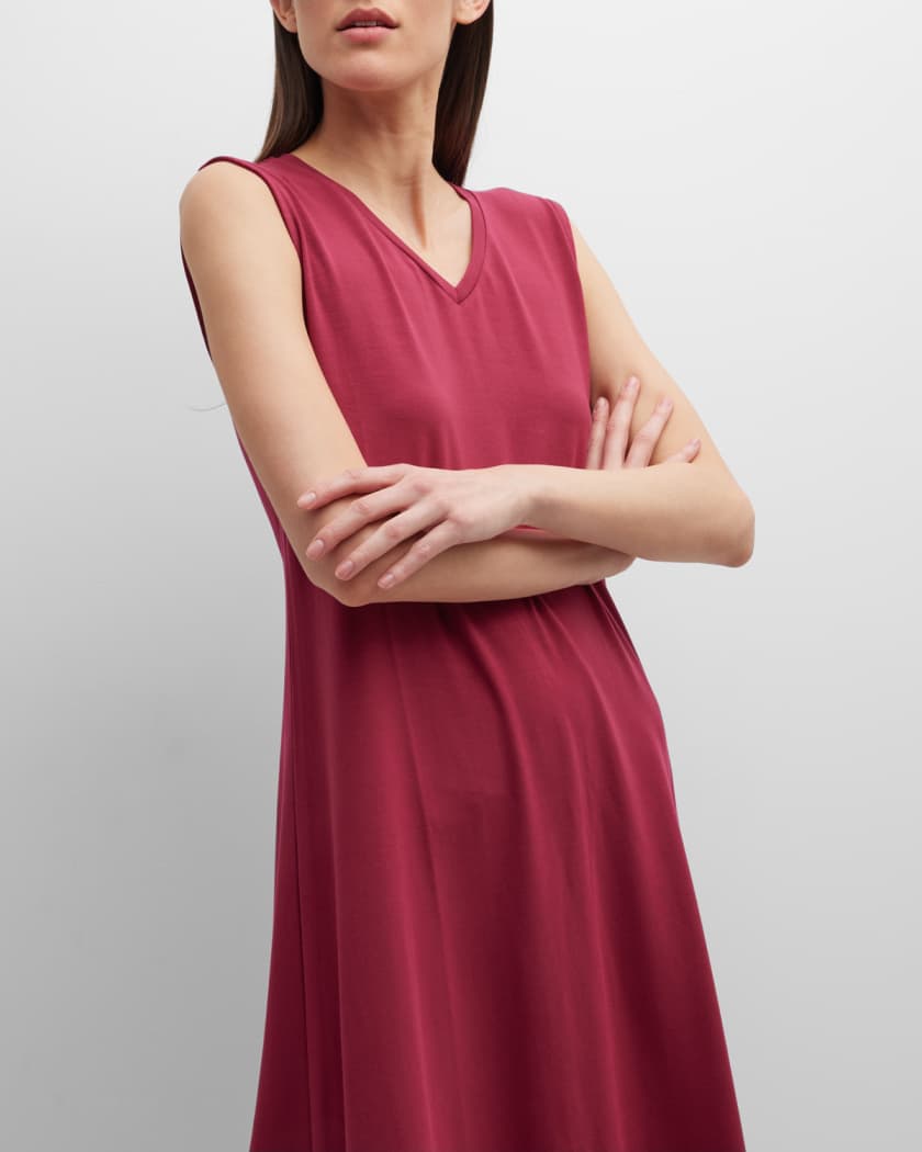 Eileen Fisher Sleeveless V-neck Jersey Midi Dress in Red