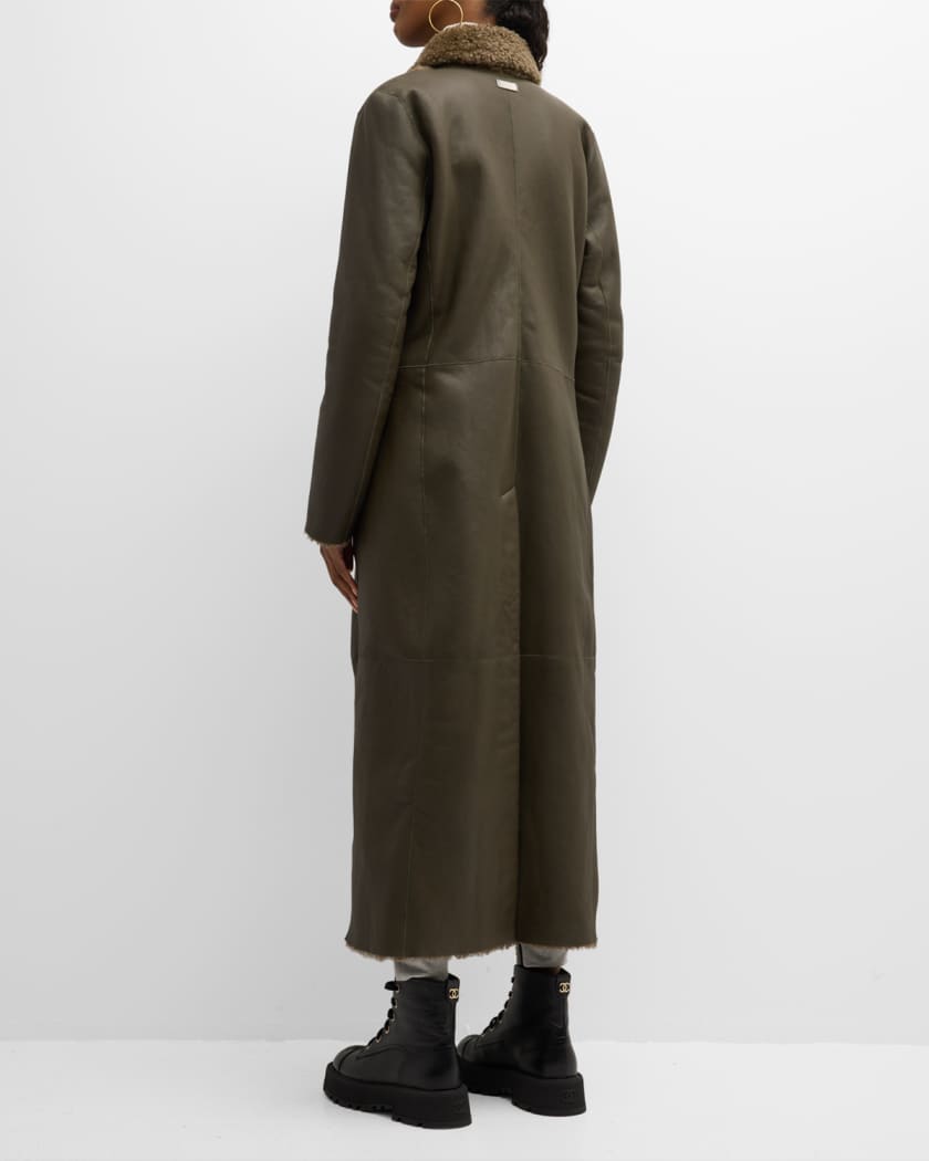 UTZON Cosmos Leather Trench Coat with Shearling Trim | Neiman Marcus