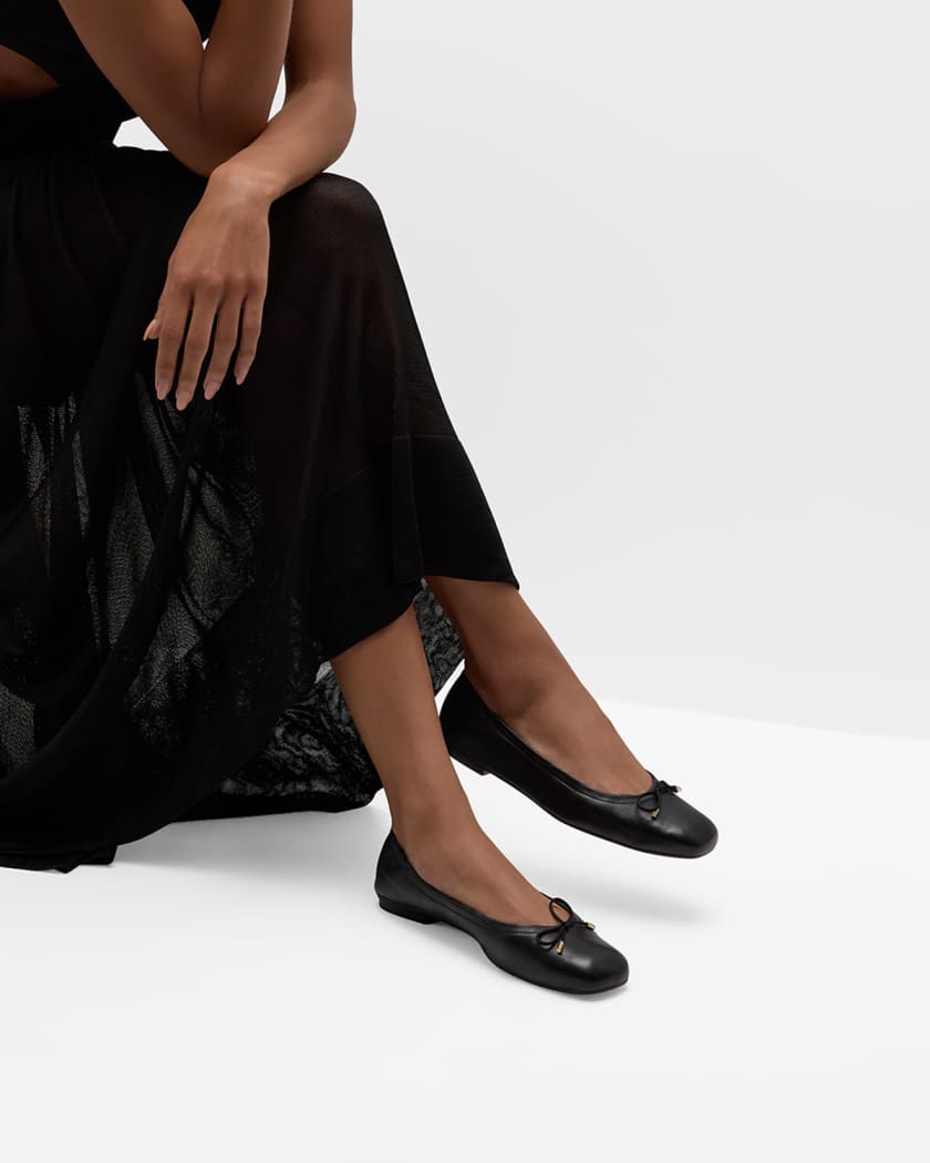 Stuart Weitzman Bardot Lambskin Bow Ballerina Flats Neiman Marcus
