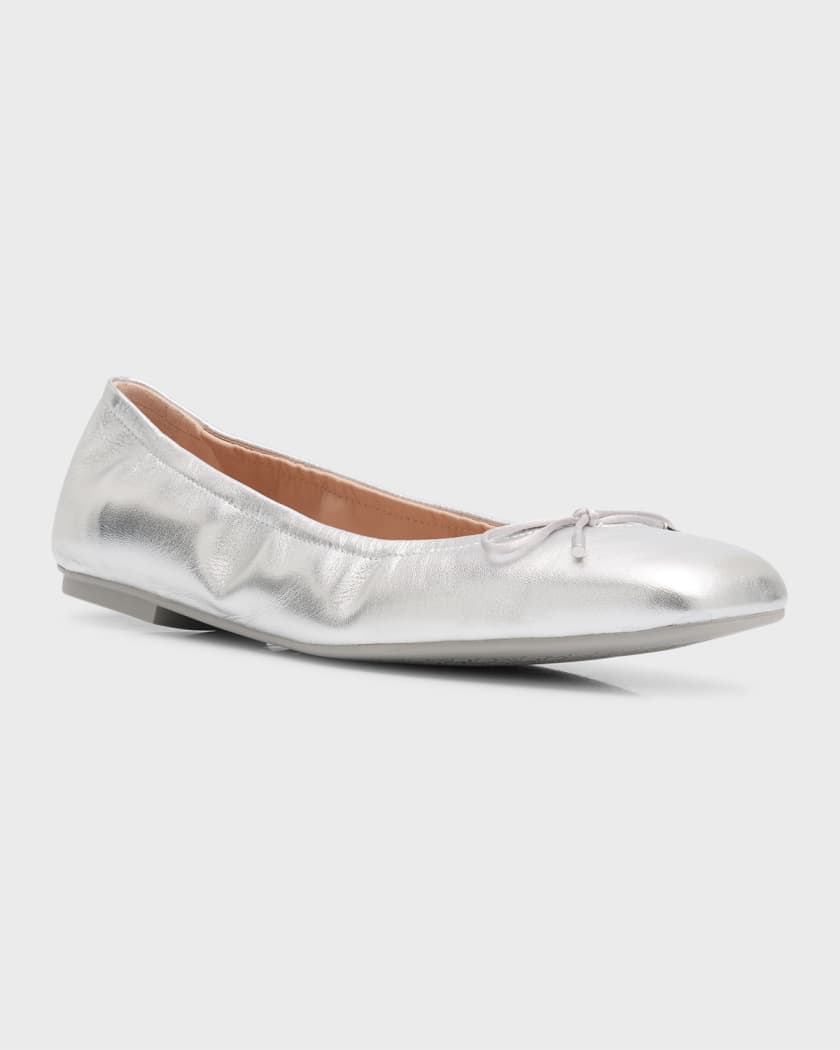 Stuart Weitzman Women's Bardot Bow Leather Ballet Flats - Silver - Size 5