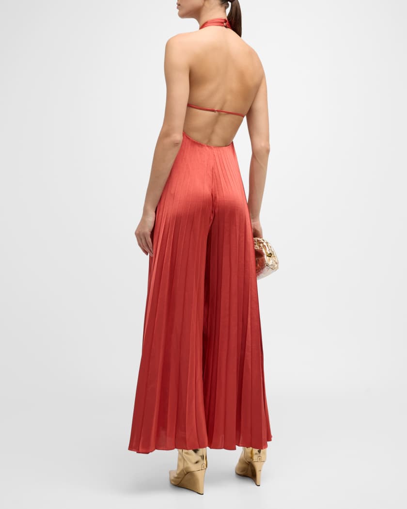 Zara red pleated jumpsuit sales