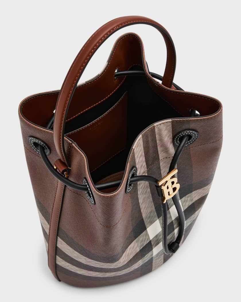 Burberry Mini Check Coated Canvas & Leather Bucket Bag