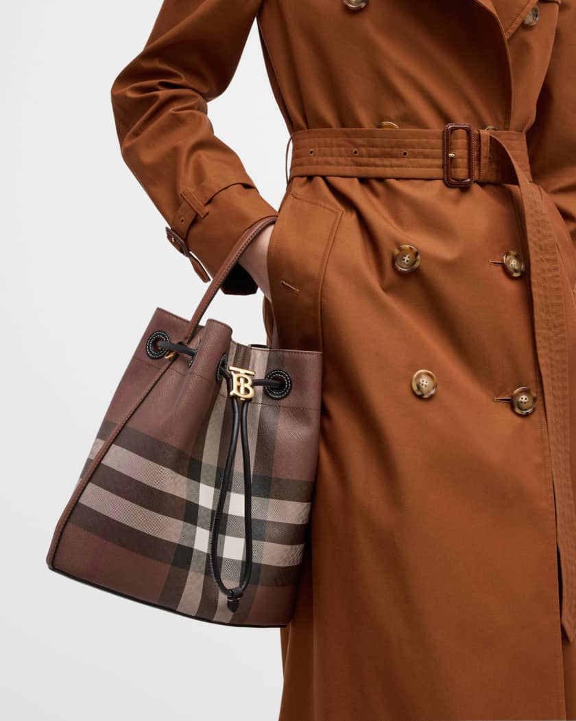 TB Checked Cotton Blend Bucket Bag in Brown - Burberry