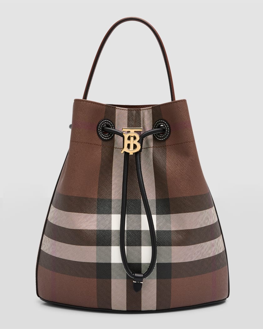 Burberry Vintage Black Leather Haymarket Bucket Shoulder Bag ref