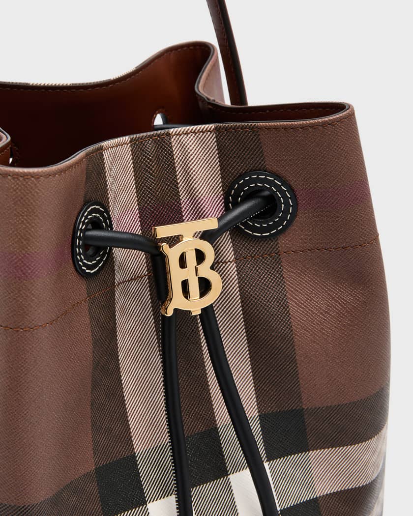 TB Checked Cotton Blend Bucket Bag in Brown - Burberry