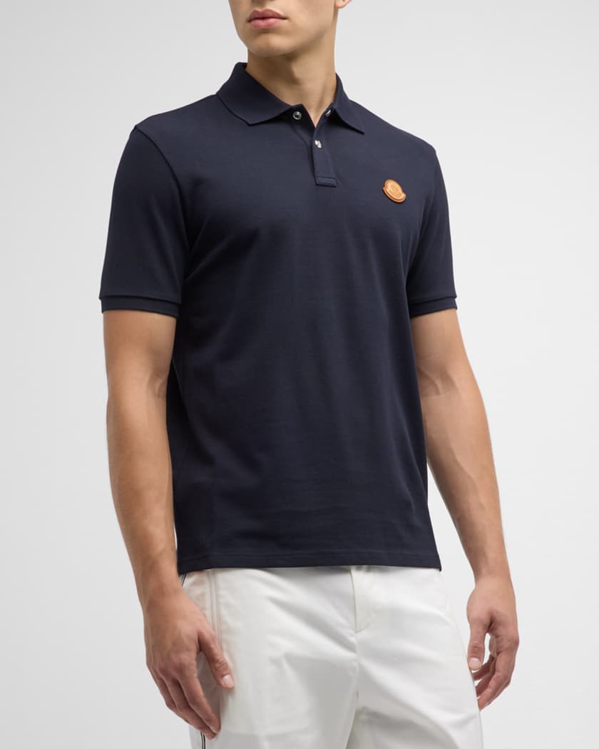 Moncler Men's Solid Leather Patch Polo Shirt | Neiman Marcus