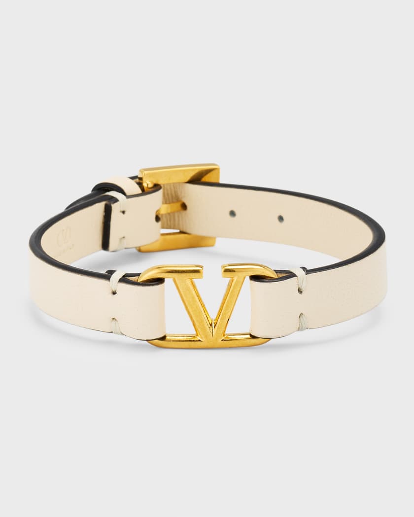 Louis Vuitton White Leather Gold Logo Bracelet