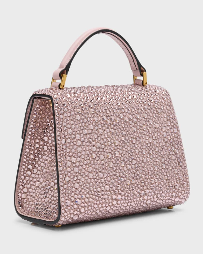 Shop Valentino Garavani Mini VLogo Crystal-Embellished Top Handle Bag