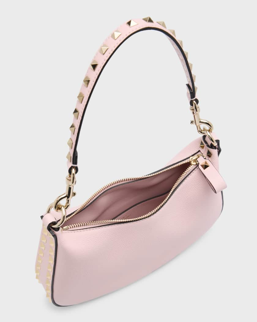 Shop Valentino Garavani Mini Rockstud Hobo Bag In Grainy Calfskin