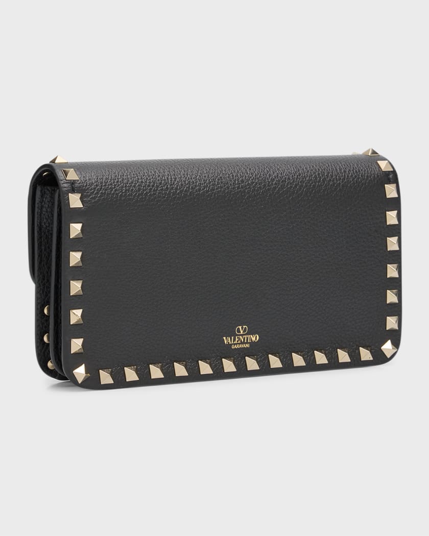 Rockstud leather continental wallet on chain online