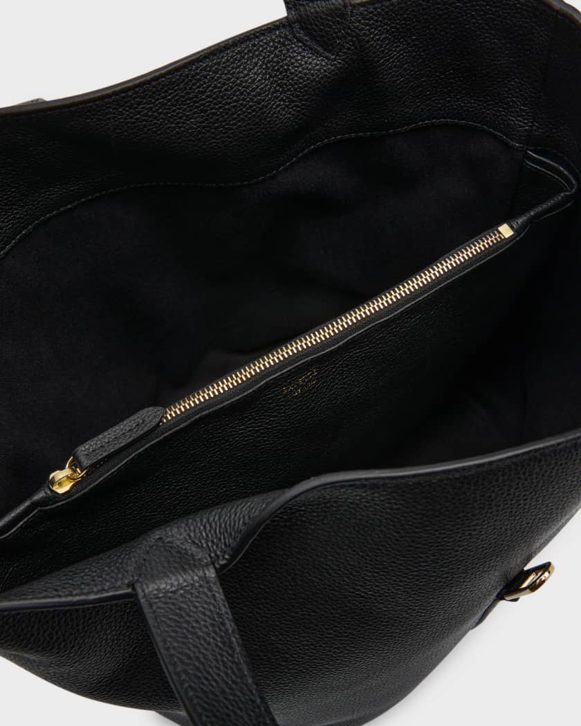 Black Leather Tote Bag With Zipper 