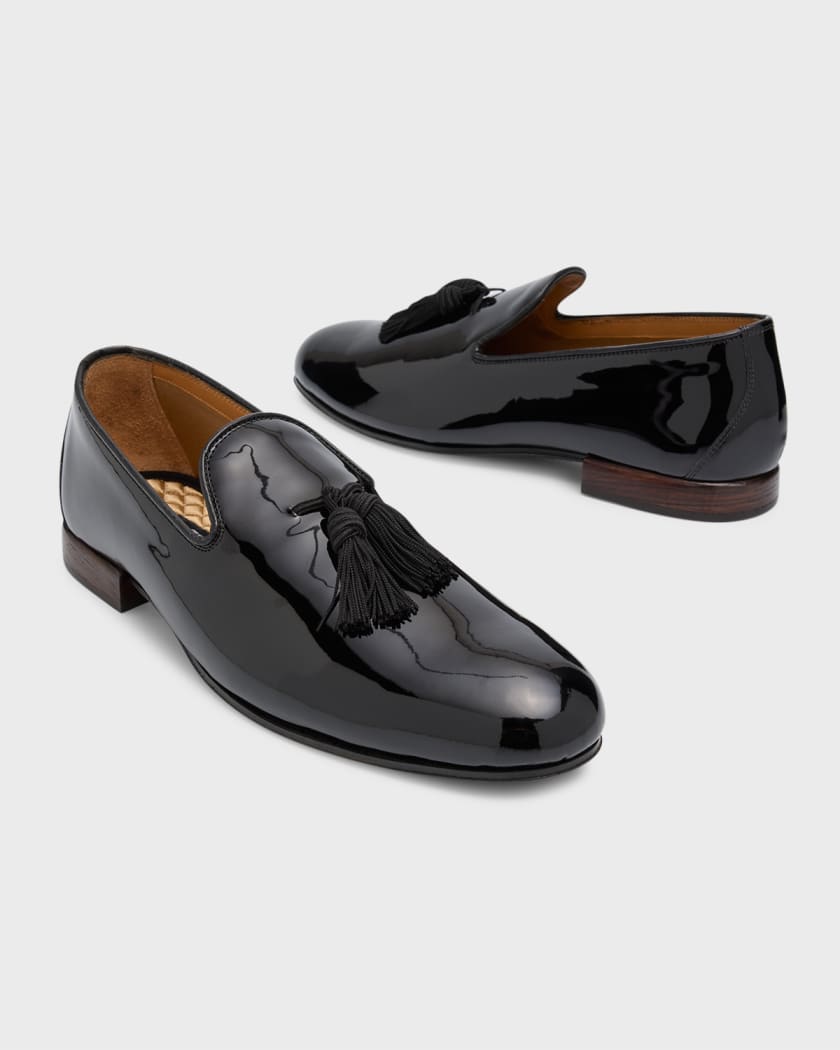 Christian Louboutin Men's Rivalion Leather Tassel Loafers, Black, Men's, 8.5D, Loafers & Slip-Ons
