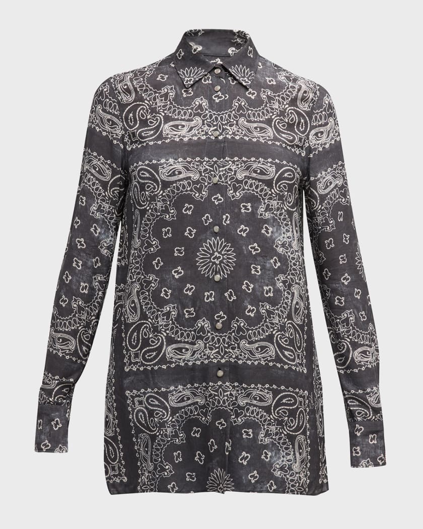 Bandana Print Button Front Pajama Shirt