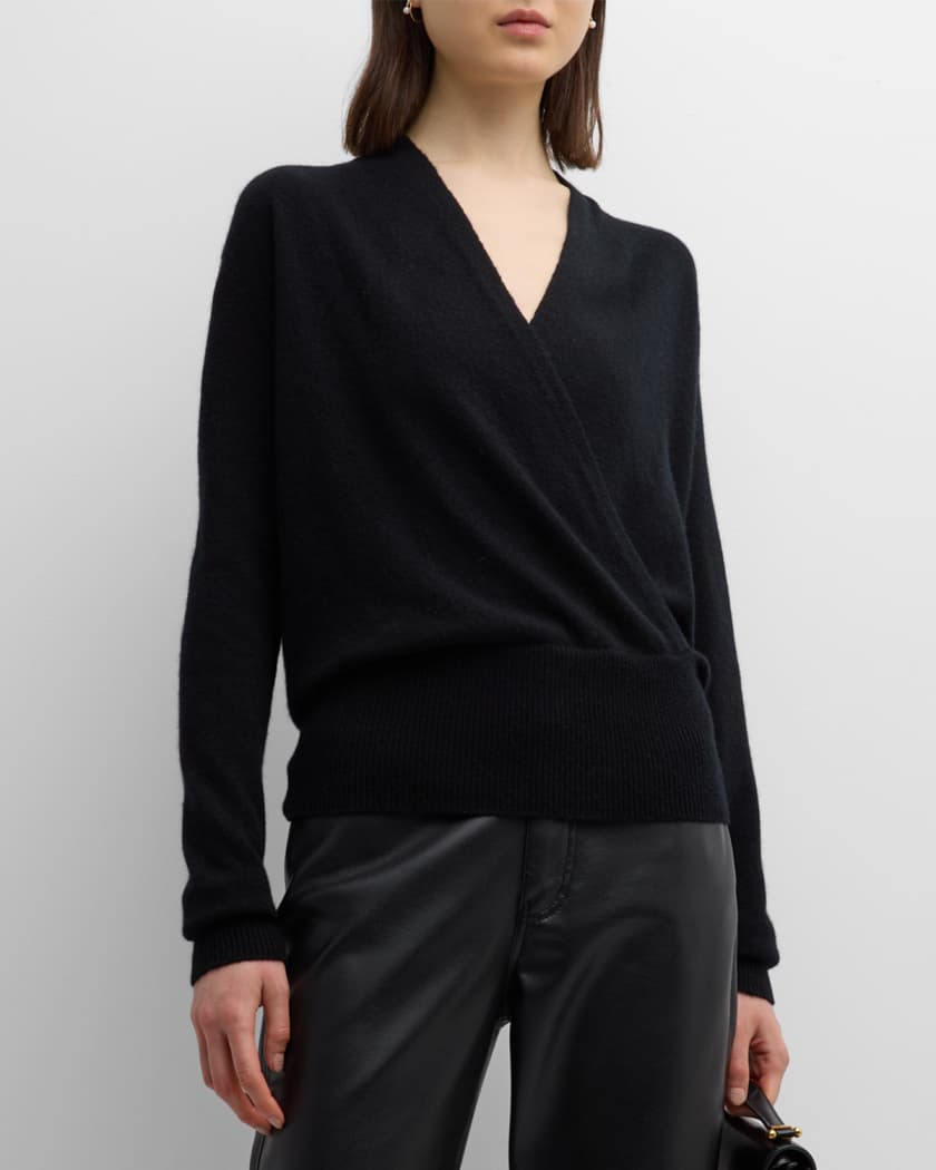 Neiman Marcus Cashmere Collection Cashmere Faux Wrap Sweater