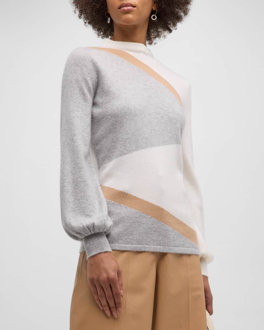 Neiman Marcus Cashmere Collection Cashmere Colorblock Mock Neck