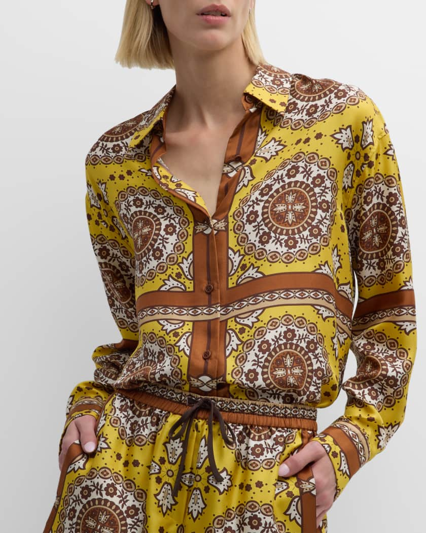 NILI LOTAN Julien Oversized Silk Shirt - Scarf Print Yello