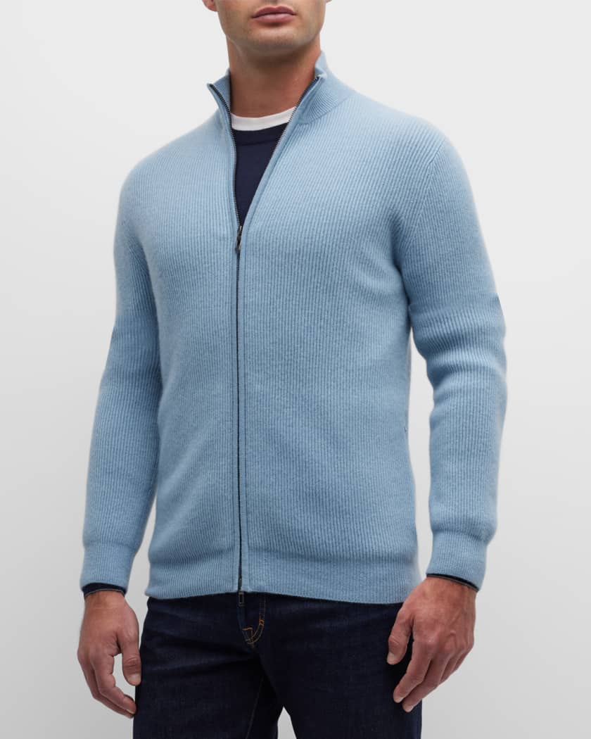 Men s Cashmere Rib Full Zip Sweater