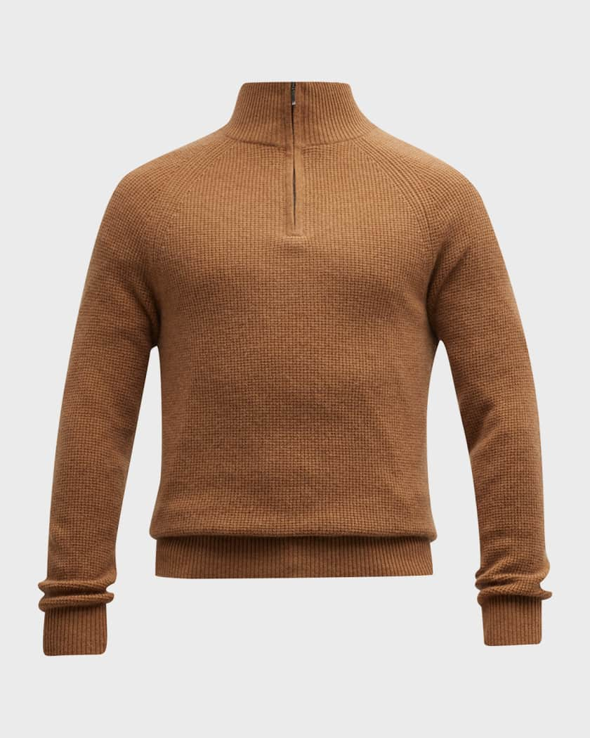 Neiman Marcus Men's Cashmere Waffle Knit Quarter-Zip Sweater