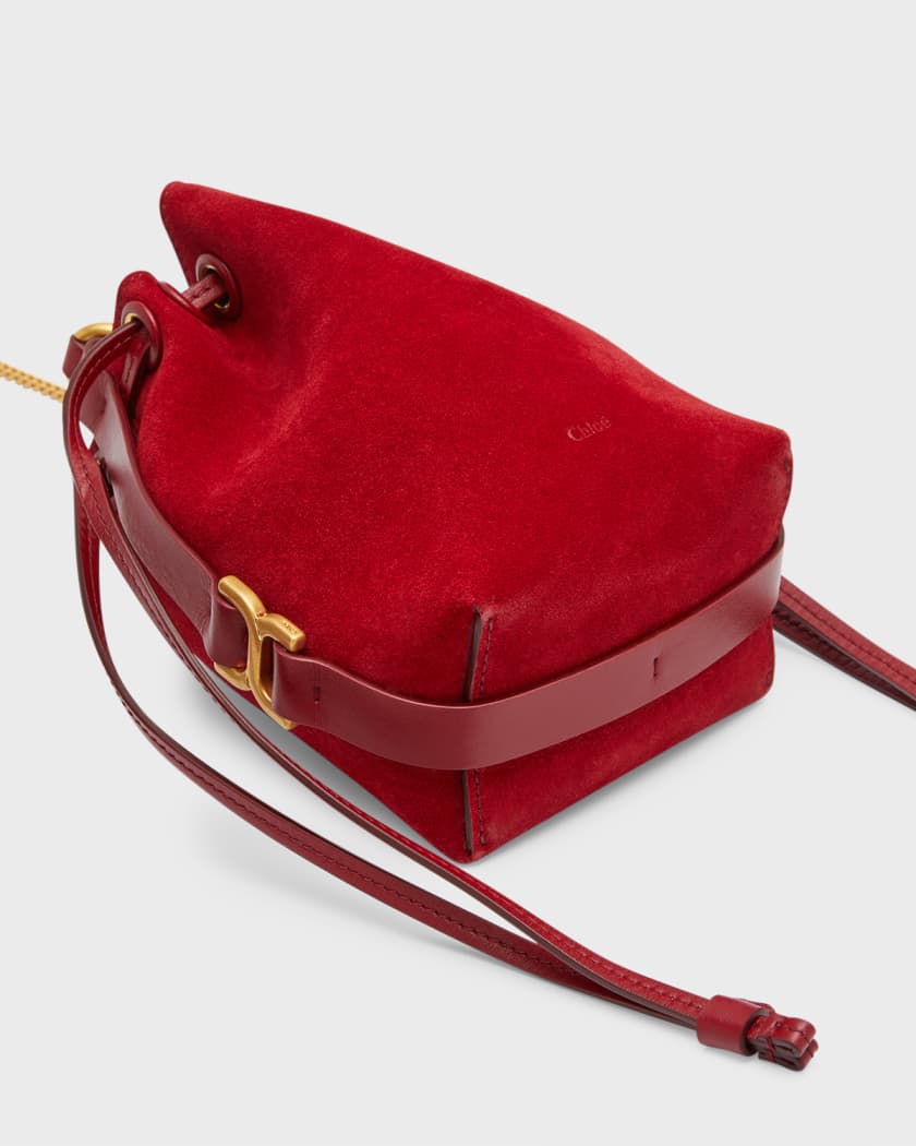 Red suede bucket bag deals