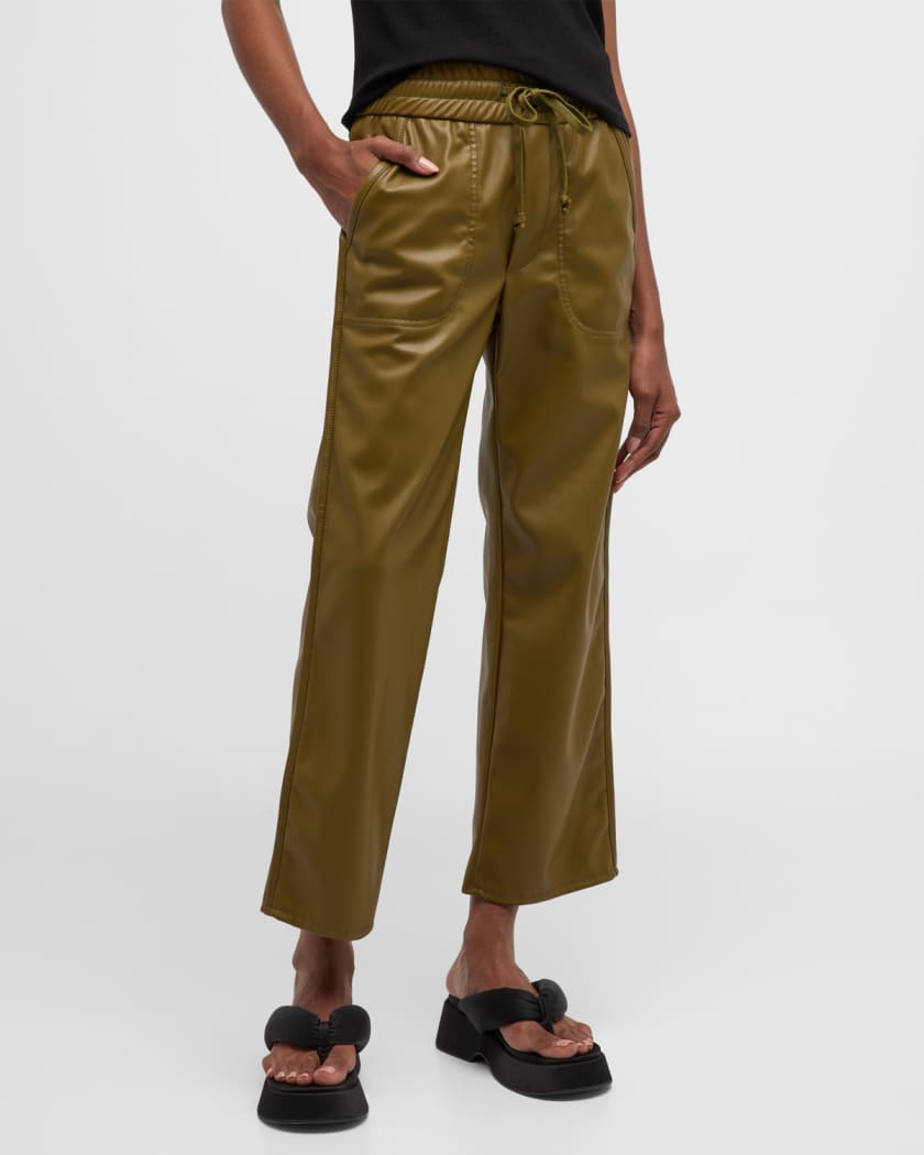 Leather-effect elastic waist trousers - Woman