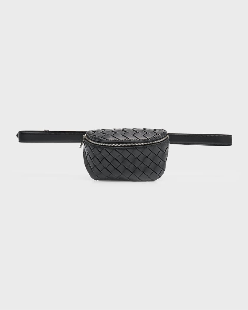 Intrecciato Leather Belt Bag in Black - Bottega Veneta