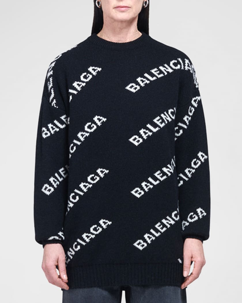 Balenciaga Jacquard Logo Crewneck Neiman Marcus
